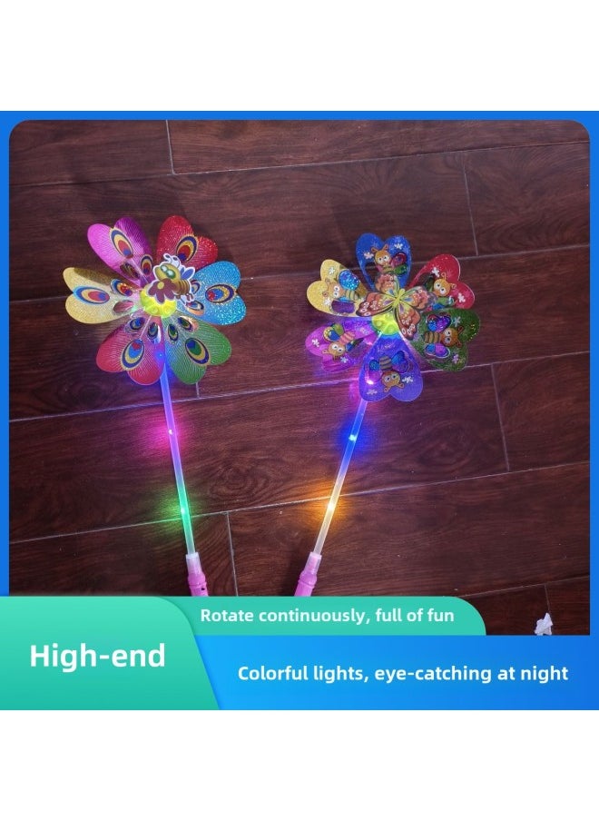 Luminous Cartoon Windmill Children's Toy Handheld With Light Three Adjustable Colorful Windmill Night Market Stall Square Wholesale-Color:Luminous Three-gear Smiling Face Six-wheel Windmill (random Hair)  - Image 3