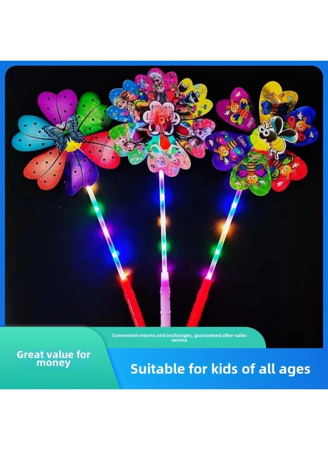 Luminous Cartoon Windmill Children's Toy Handheld With Light Three Adjustable Colorful Windmill Night Market Stall Square Wholesale-Color:Luminous Three-gear Smiling Face Six-wheel Windmill (random Hair)  - Image 2
