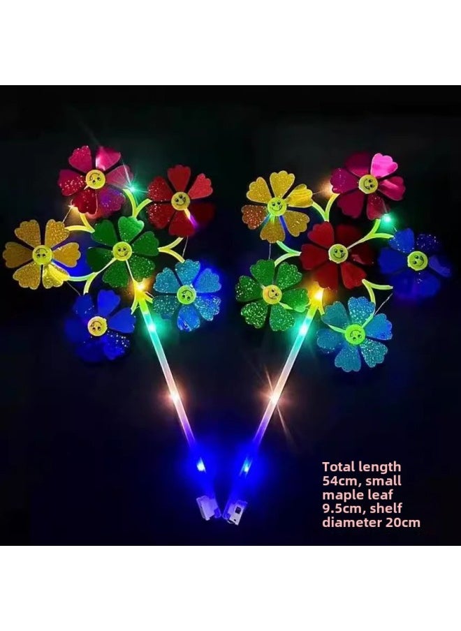 Luminous Cartoon Windmill Children's Toy Handheld With Light Three Adjustable Colorful Windmill Night Market Stall Square Wholesale-Color:Luminous Three-gear Smiling Face Six-wheel Windmill (random Hair)  - Image 5