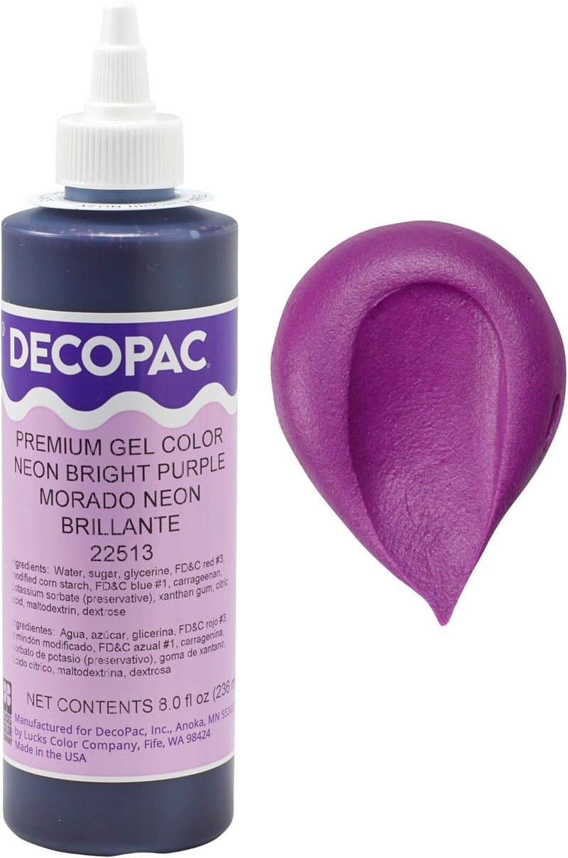 DECOPAC Premium Gel Food Color - Neon Bright Purple, 8oz Edible Coloring for Cakes and Icing - Image 1