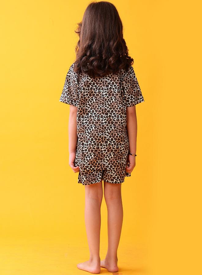 Anthrilo Girls Leopard Print Cotton T-Shirt and Shorts Set - Image 2