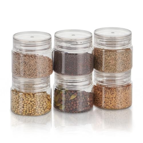 SCL Steelo Steelo Homely Plastic Kitchen Jar Container Set Kitchen Organiser Air Tight Jar Container Set Fridge safe US FDA Approved PET Food Grade Heavy Duty Material, BPA Free (Clear, 125 ml, Pack of 6) - Image 1