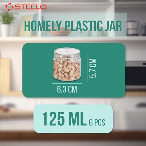 SCL Steelo Steelo Homely Plastic Kitchen Jar Container Set Kitchen Organiser Air Tight Jar Container Set Fridge safe US FDA Approved PET Food Grade Heavy Duty Material, BPA Free (Clear, 125 ml, Pack of 6) - Image 5
