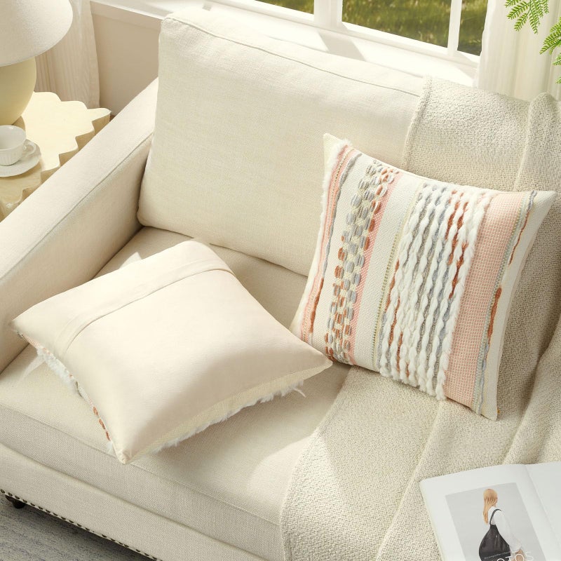 FUTEI Grey Blue Coral Accent Throw Pillow Covers Set of 2, 18x18 Inch Plush Tufted Striped Textured Decorative Cushion Cases for Farmhouse Boho Couch Decor - Image 4