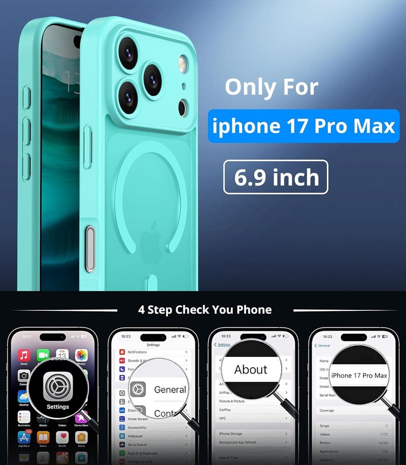 Vansdon Magnetic Case for iPhone 17 Pro Max with 1 Protective Glass Compatible with Magsafe Military Standard Drop Protection Transparent Matte Back Shockproof Phone Case - Image 4