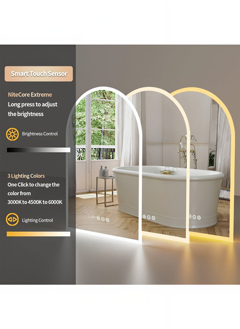 Arc LED Mirror with Touch Control Side Lights, 3 Adjustable Brightness Levels, Wall Mounted Mirror for Bathroom, Living Room, Bedroom, Vanity Table - 70X40cm