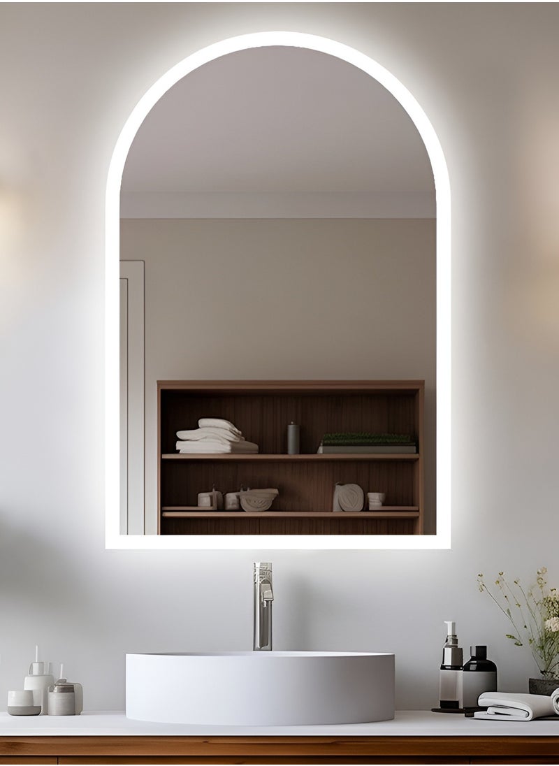 Arc LED Mirror with Touch Control Side Lights, 3 Adjustable Brightness Levels, Wall Mounted Mirror for Bathroom, Living Room, Bedroom, Vanity Table - 70X40cm
