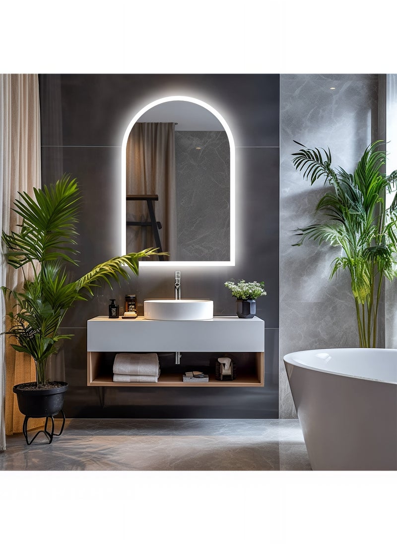 Arc LED Mirror with Touch Control Side Lights, 3 Adjustable Brightness Levels, Wall Mounted Mirror for Bathroom, Living Room, Bedroom, Vanity Table - 70X40cm