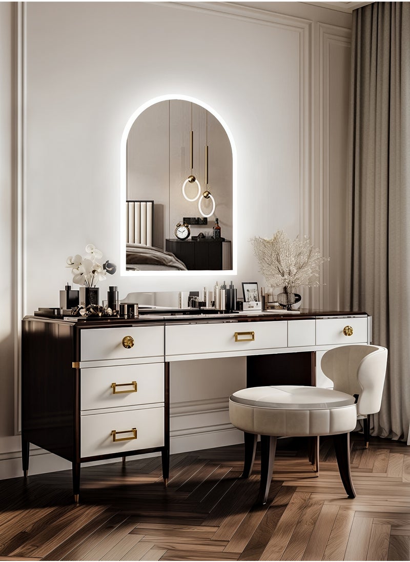 Arc LED Mirror with Touch Control Side Lights, 3 Adjustable Brightness Levels, Wall Mounted Mirror for Bathroom, Living Room, Bedroom, Vanity Table - 70X40cm