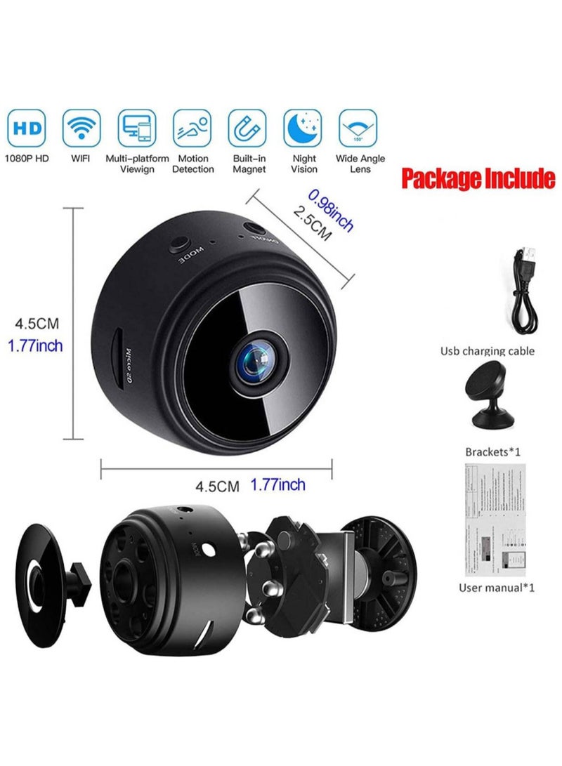 WiFi Mini A9 Wireless HD 1080P Small Portable Round Camera, Indoor Security Camera, Motion Detection, Instant Notifications Night Vision Camera (BLACK) - Image 2
