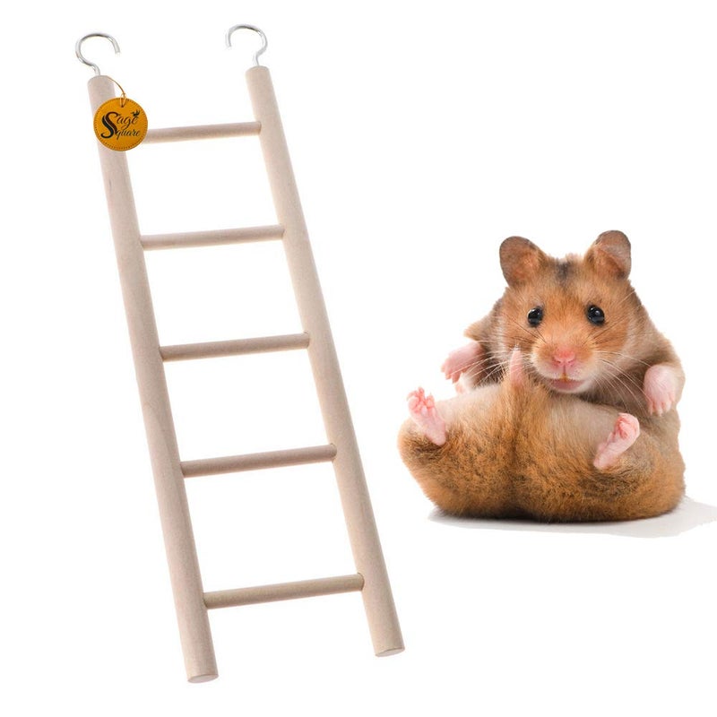 Sage Square Playful Natural Wooden Climbing Ladder Toy for Exercise & Fun || with Hooks || for Hamsters, Sugar Glider, Dwarf, Rat, Mice, Gerbil || 5 Stairs / 26cm - Image 1