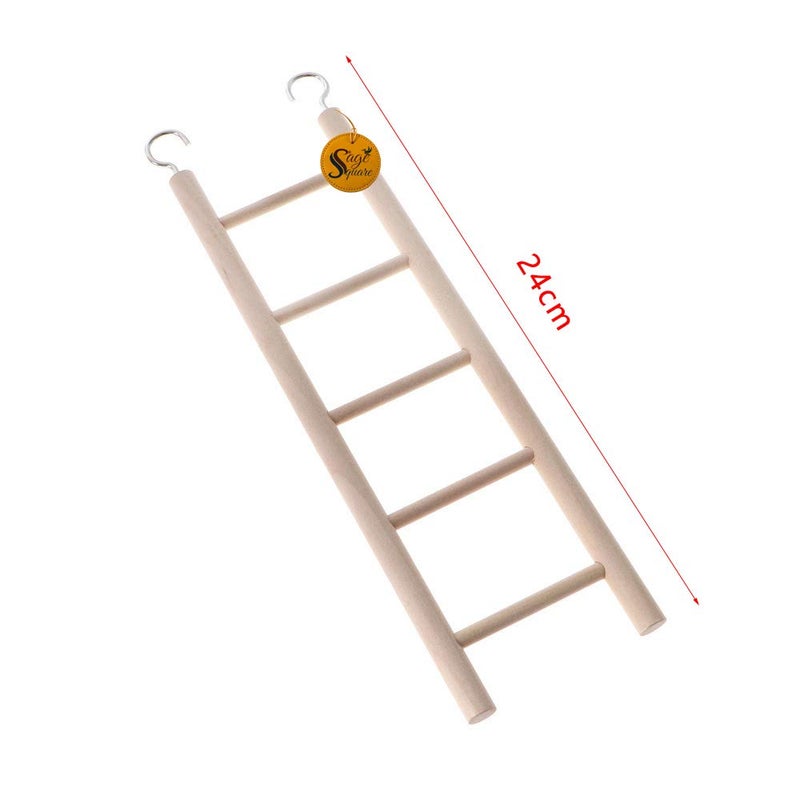 Sage Square Playful Natural Wooden Climbing Ladder Toy for Exercise & Fun || with Hooks || for Hamsters, Sugar Glider, Dwarf, Rat, Mice, Gerbil || 5 Stairs / 26cm - Image 2