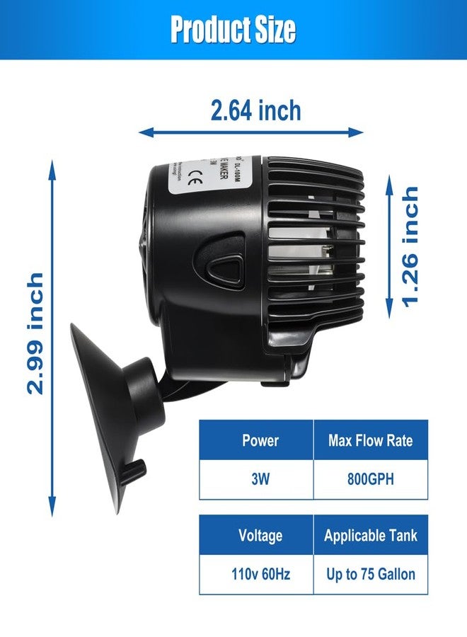داتو مضخة تدوير صغيرة لحوض السمك من داتو، سعة 800 جالون في الساعة، فائقة الهدوء، تُصدر موجات، مزودة بكوب شفط، رأس طاقة قابل للدوران 360 درجة، مضخة غاطسة للمياه العذبة والمالحة - Image 2