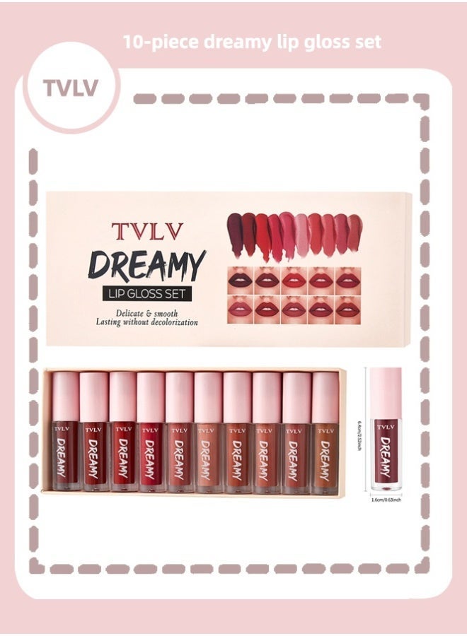 تي في ال في مجموعة من ملمع الشفاه الحالم من 10 قطع، ملمع شفاه خفيف أوروبي وأمريكي مضاد للماء ومضاد للتعرق - Image 1