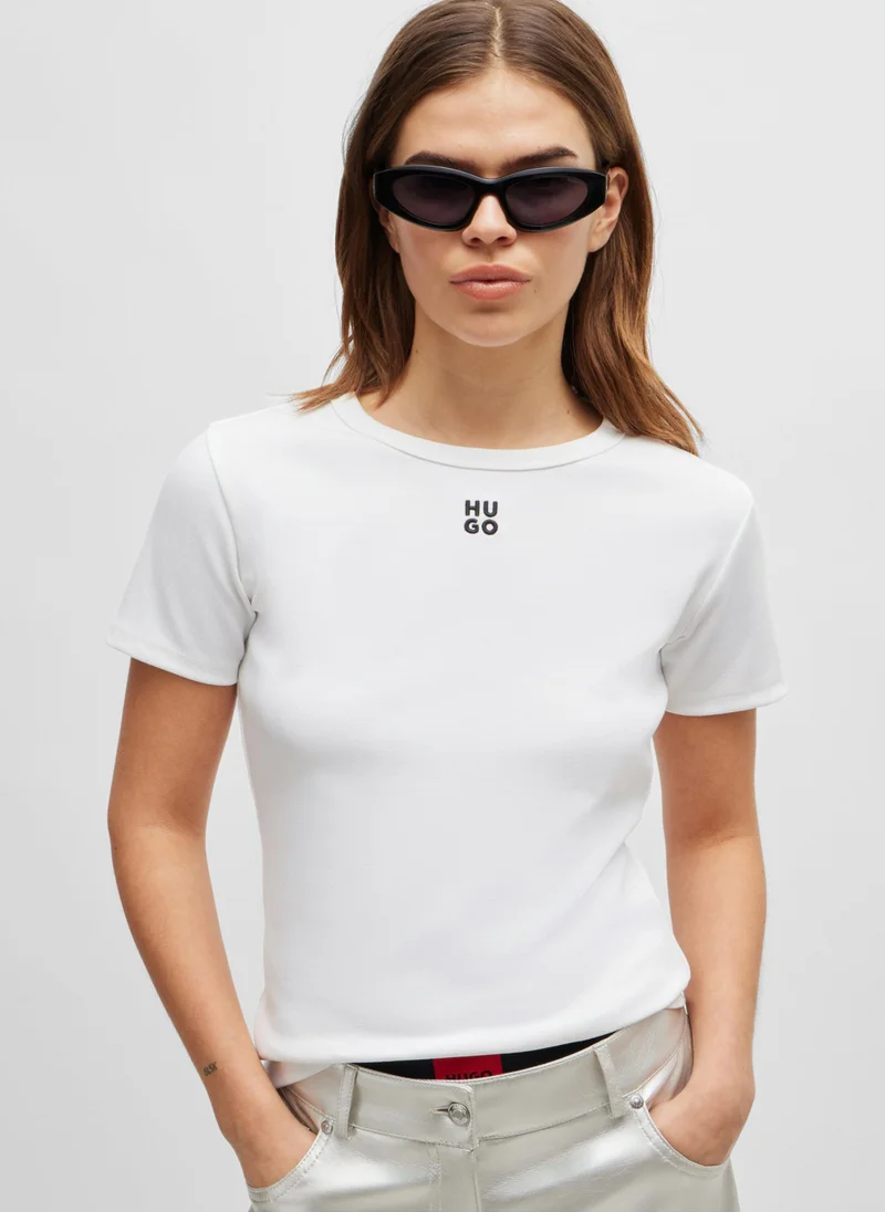 هوجو Cotton-blend T-shirt with embroidered stacked logo