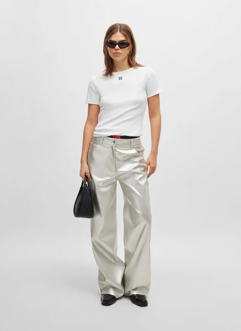 HUGO White Regular-fit T-shirt with stacked-logo embroidery for Women | Best Price UAE