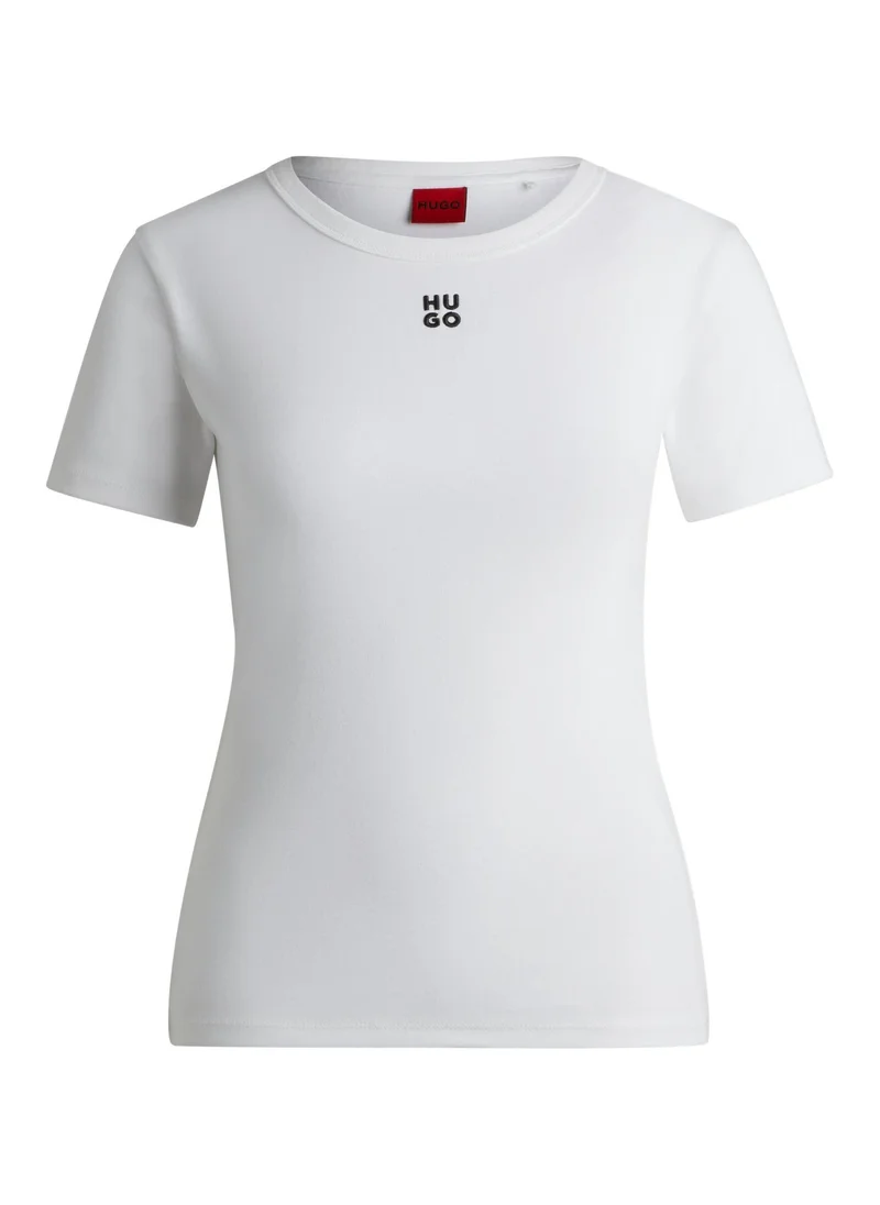HUGO White Regular-fit T-shirt with stacked-logo embroidery for Women | Best Price UAE