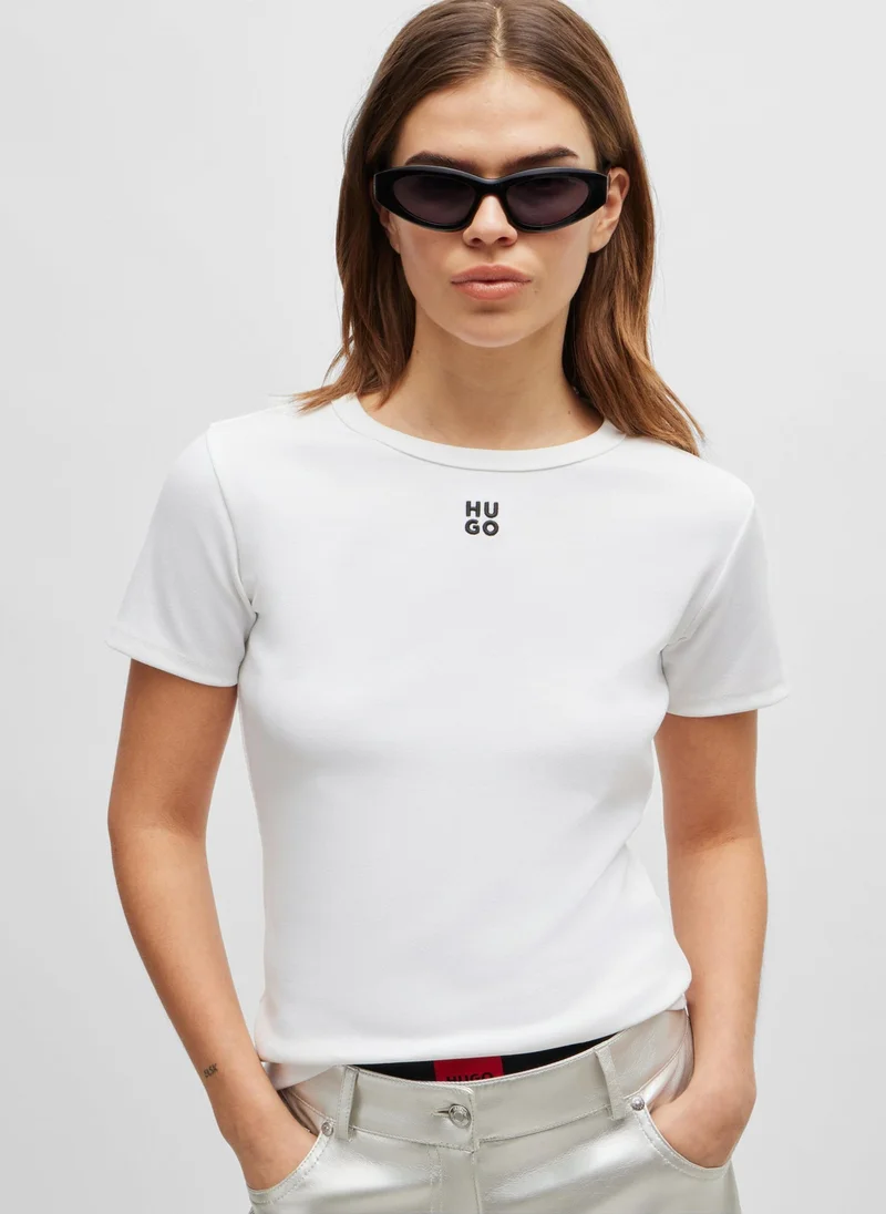 HUGO White Regular-fit T-shirt with stacked-logo embroidery for Women | Best Price UAE