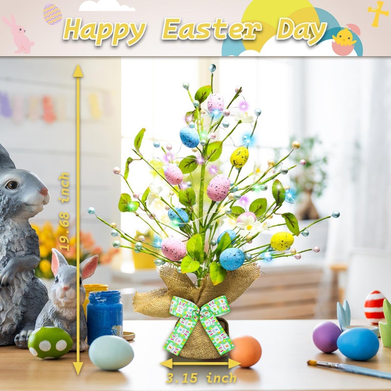 Kenburg Lighted Easter Decorations 20'' Egg Tree for Tabletop Decor, Timer Egg Tree Ornaments, Easter Artificial Tree for Centerpiece Table Indoor Outdoor Spring Home Decorations - Image 2