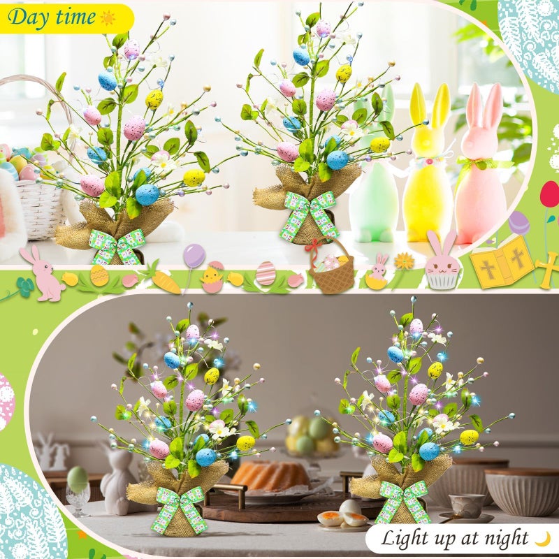 Kenburg Lighted Easter Decorations 20'' Egg Tree for Tabletop Decor, Timer Egg Tree Ornaments, Easter Artificial Tree for Centerpiece Table Indoor Outdoor Spring Home Decorations - Image 5