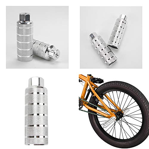 KOOBOOK 2Pcs Aluminum Alloy Bike Pegs BMX Pedals Bike Pedals Anti-Slip Rear Feet Pedals Diameter 38mm Fit 3/8 inch Axles Silver - Image 3