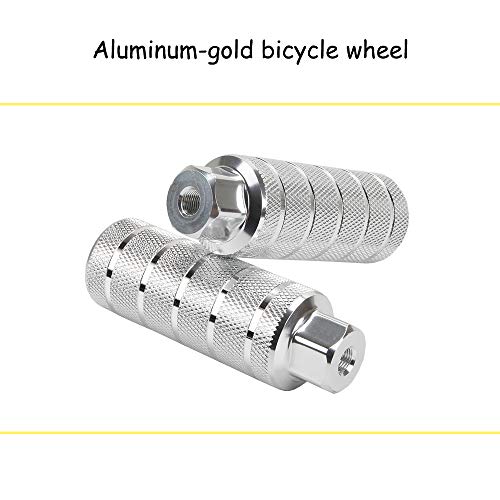 KOOBOOK 2Pcs Aluminum Alloy Bike Pegs BMX Pedals Bike Pedals Anti-Slip Rear Feet Pedals Diameter 38mm Fit 3/8 inch Axles Silver - Image 2