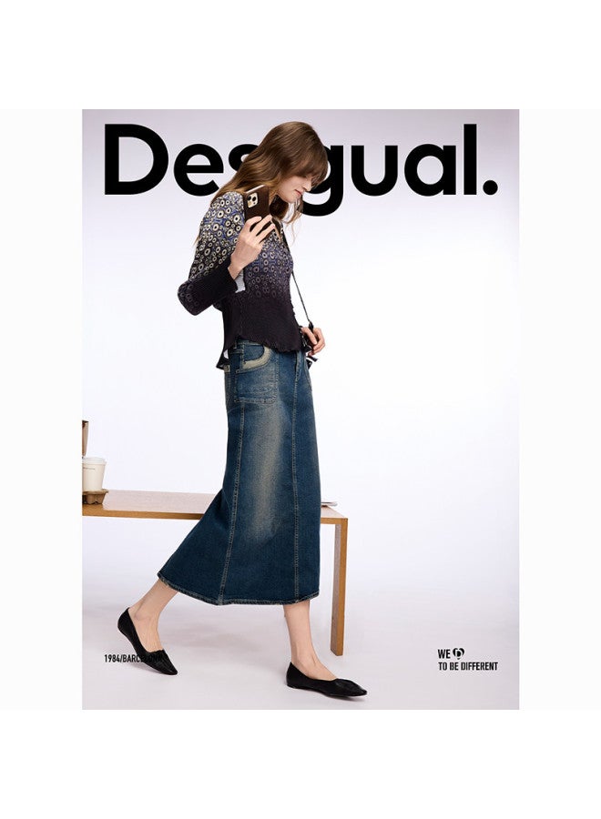 DESIGUAL ss25 Washed Multi-color Patchwork Denim Skirt With Leather Logo Tag - Image 2