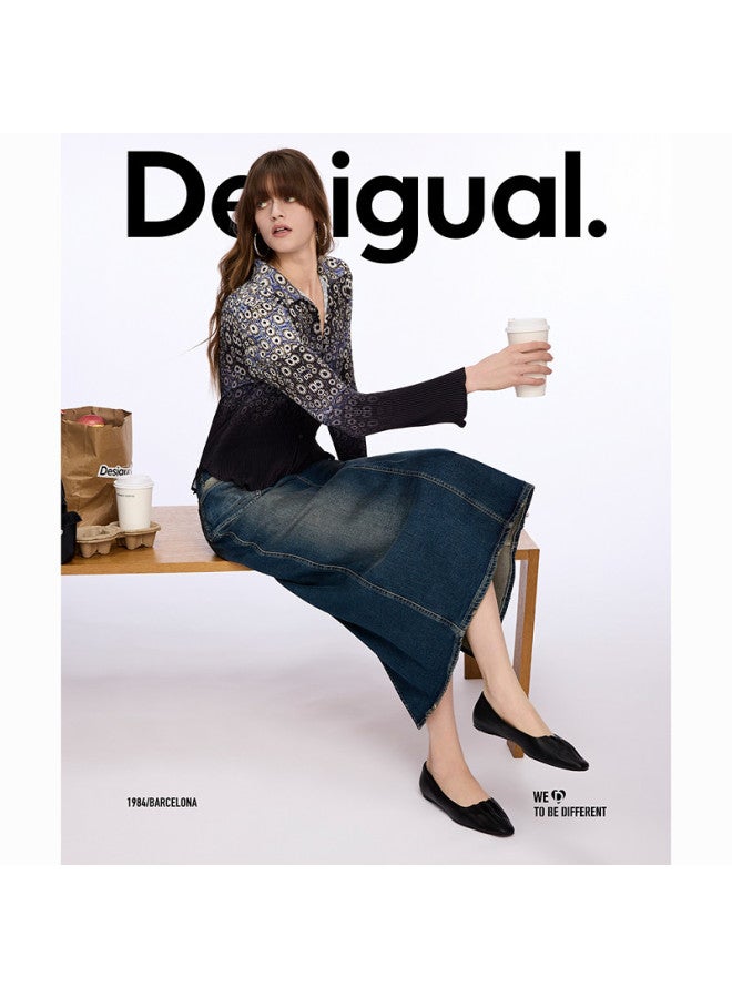 DESIGUAL ss25 Washed Multi-color Patchwork Denim Skirt With Leather Logo Tag - Image 5