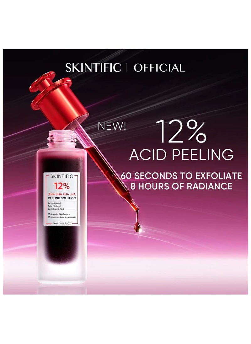 SKINTIFIC 12% AHA BHA PHA LHA Peeling Solution Serum 30ml Whitening Brightening for Dark Spot Acne-prone