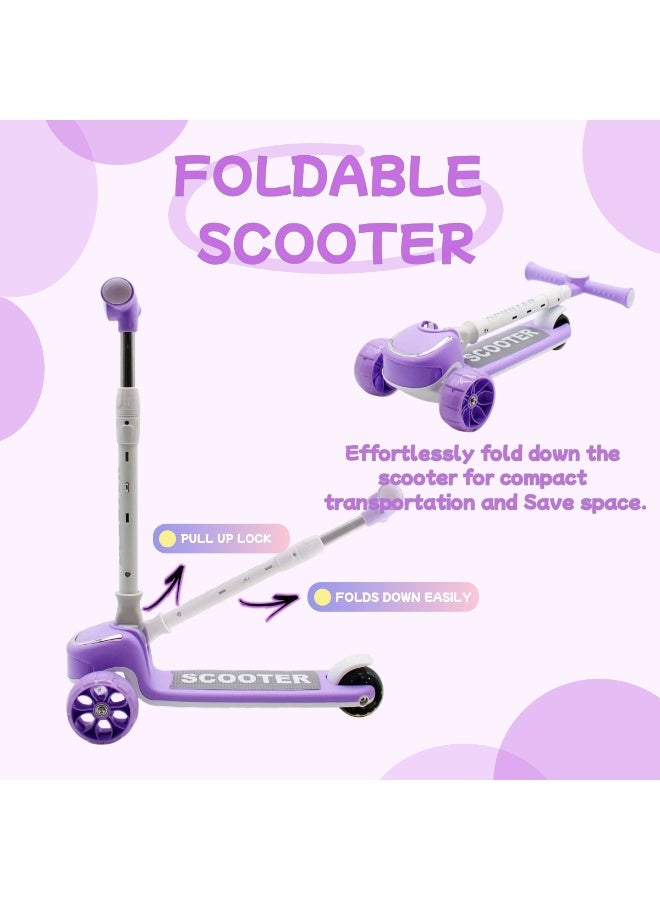 EASY FUTURE 3-8 Years Kids Scooter with Foldable Frame, Adjustable Handlebar, LED PU Wheels, Rear Brake & Built-in Music Including Full Protective Gear Set - Image 4