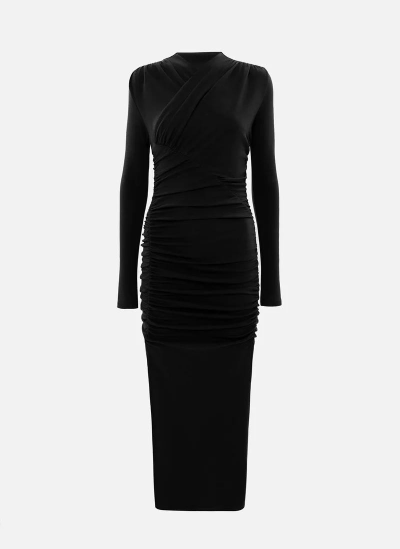 ليتشي فستان جيرسي متوسط ​​الطول مع تجمع غير متماثل في الأمام