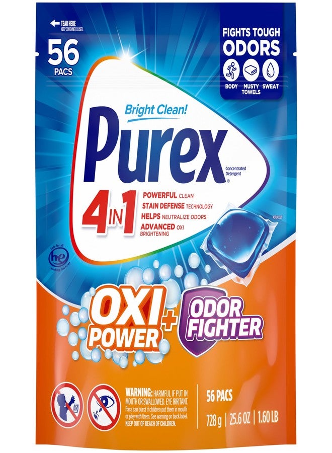Purex 4-in-1 Oxi Power + Odor Fighter Laundry Detergent Pacs, Fresh Morning Burst, 56 Count - Image 1