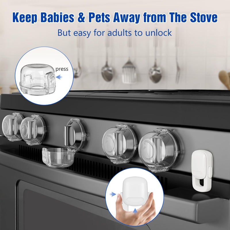 CandyHome Stove Knob Safety Covers for Child (5 + 1 Pack), Upgraded Universal Size Press Gas Stove Knob Covers with Adhesive, Heat-Resistant Childproof Oven Locks for Kids and Pets (Clear) - Image 2