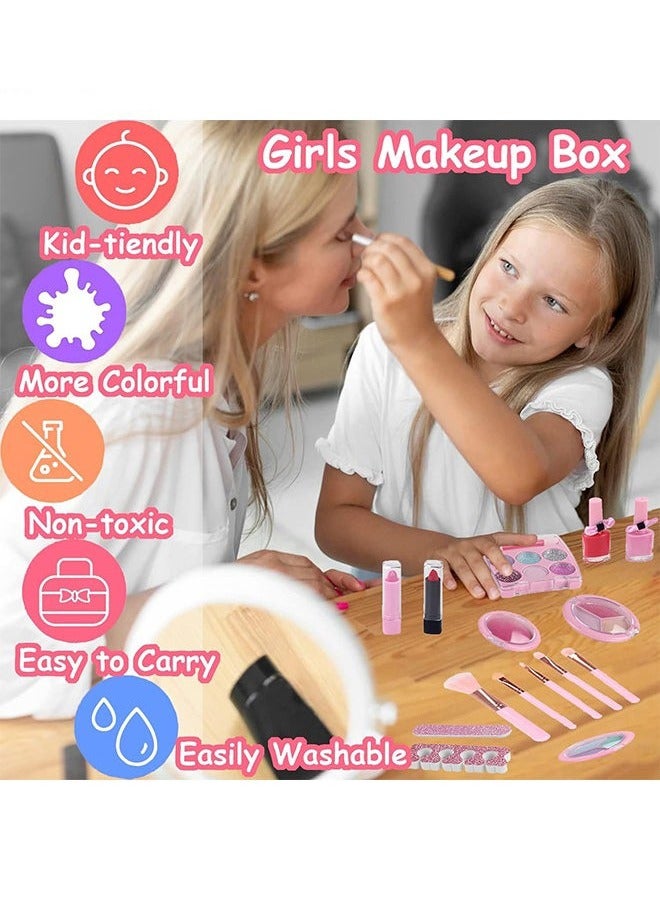 BLOOMING TIME Girl Makeup Box Toy Set, With Storage Box, A Variety Of Practical Tool Combinations, Pink - Image 4