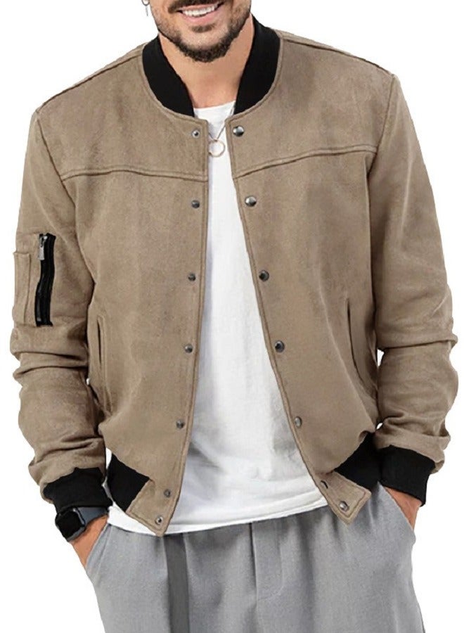 Men Suede Stand-up Collar Bomber Jacket