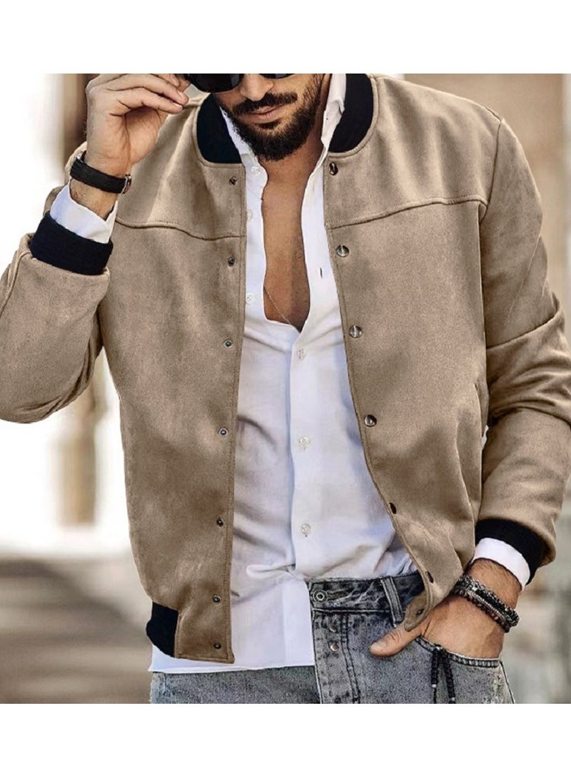 Men Suede Stand-up Collar Bomber Jacket