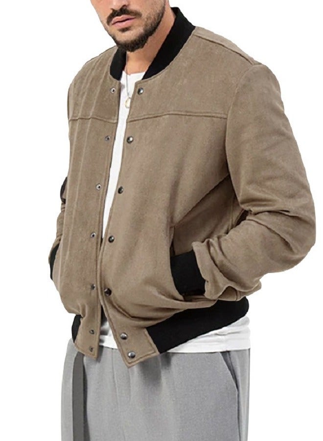 Men Suede Stand-up Collar Bomber Jacket