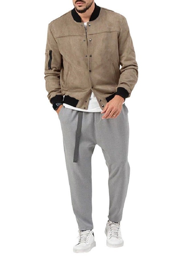 Men Suede Stand-up Collar Bomber Jacket