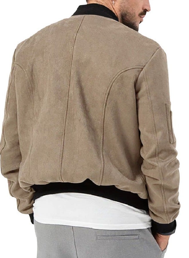 Men Suede Stand-up Collar Bomber Jacket