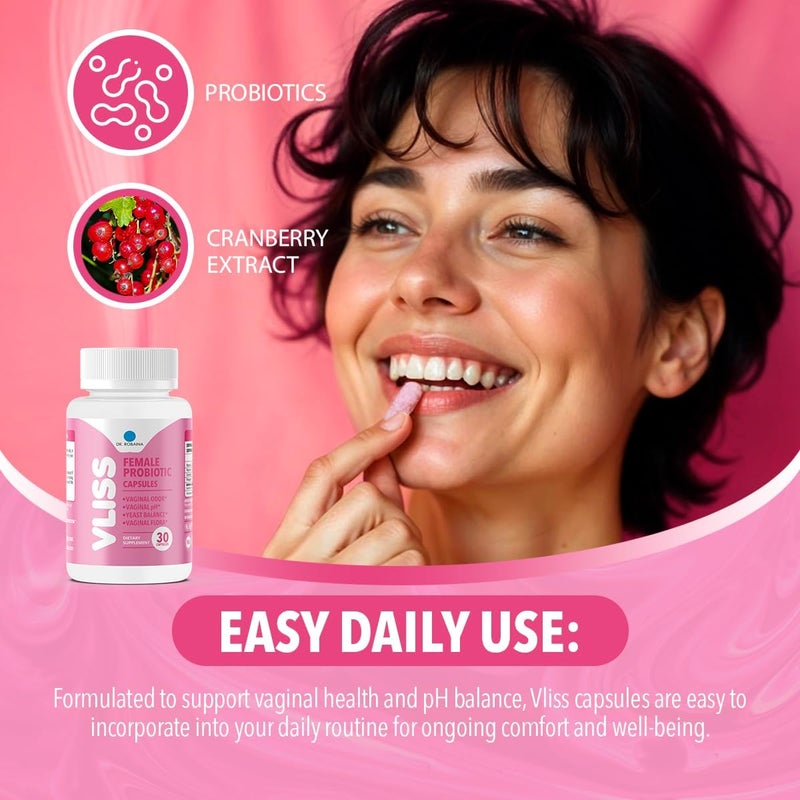 Dr Robaina Womens Daily Vaginal Probiotic  Cranberry  Pineapple 5 B CFU Lactobacillus rhamnosus reuteri gasseri crispatus pH Balance  Odor Control Vitamin C  B12 30 Vegan Capsules - Image 4