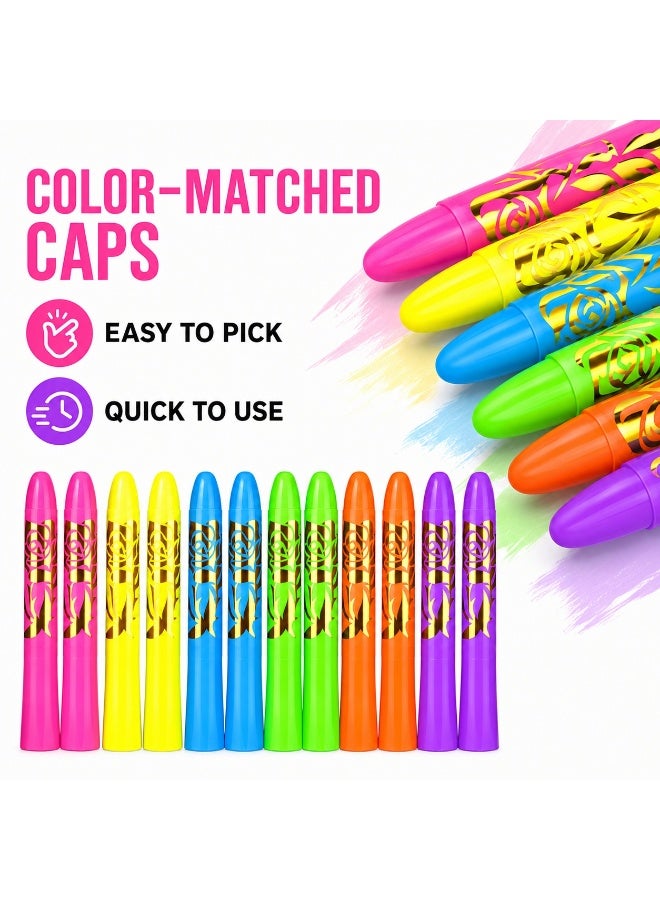 LYNLYN 12 PCS UV Face Paint Sticks, Neon Body Art Crayons, 6 Colors x 2, Glow Under UV Light, Color Matched Caps, For Festivals, Parties, Family Fun - Image 3