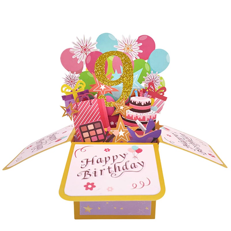 Asmallgf Happy 9Th Birthday Pop Up Card For Daughter Niece  Funny 9 Years Old Birthday Gifts For Girl Boy  Sweet 9 Birthday Gift Ideas For Him Her - Image 1