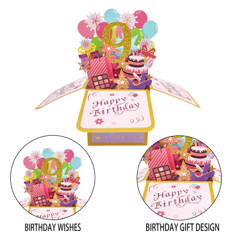 Asmallgf Happy 9Th Birthday Pop Up Card For Daughter Niece  Funny 9 Years Old Birthday Gifts For Girl Boy  Sweet 9 Birthday Gift Ideas For Him Her - Image 3