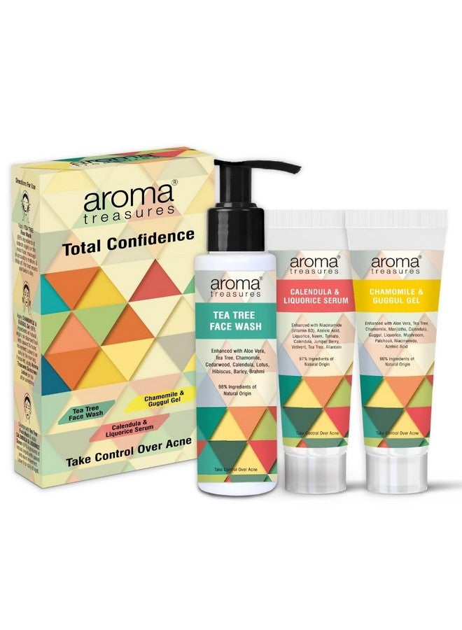 أروما تريجرز مجموعة توتال كونفيدنس المضادة لحب الشباب مع شجرة الشاي وخلاصة الصبار تتضمن غسول للوجه + جل مضاد لحب الشباب + مصل مضاد لحب الشباب للبشرة الدهنية والمعرضة لحب الشباب، مجموعة مكونة من 3 قطع - Image 1