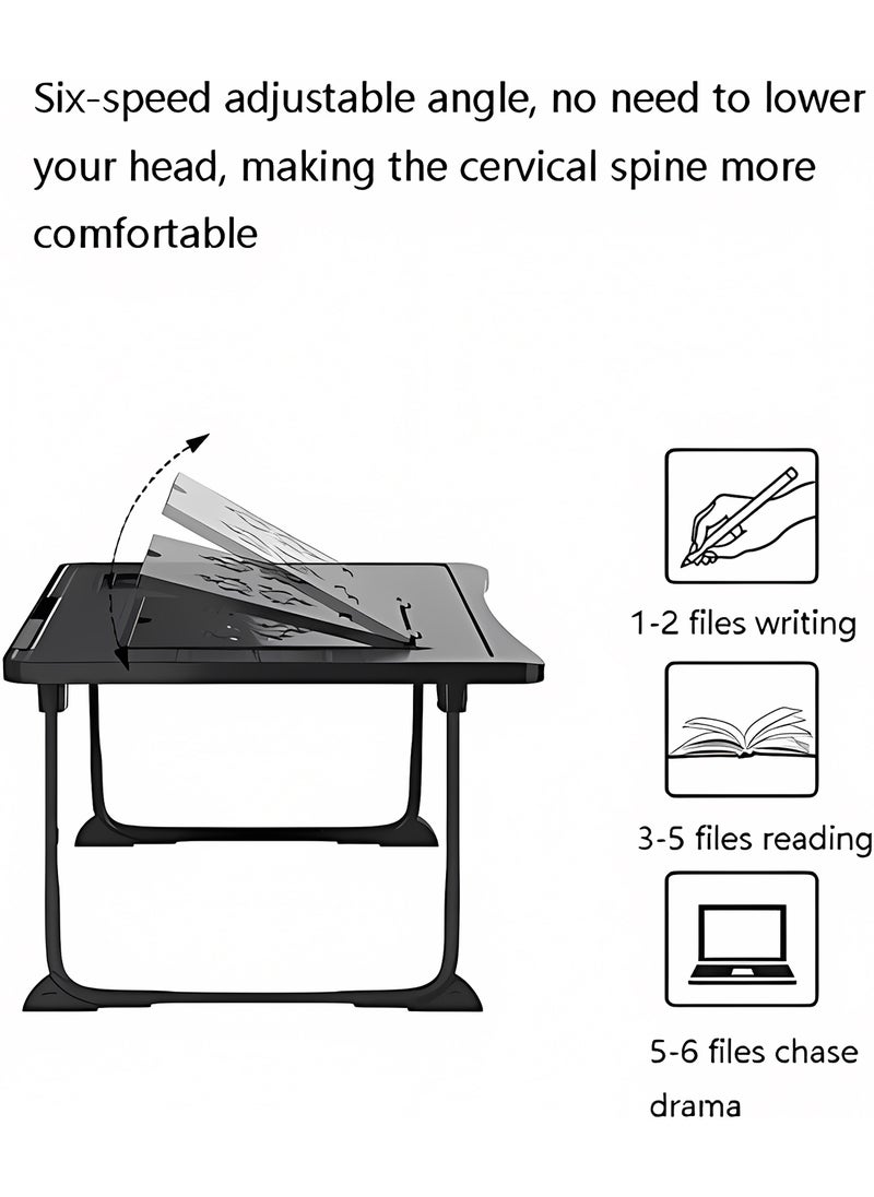 Kidle - Laptop Bed Tray Table, Adjustable Laptop Stand with Removable Stopper, Portable Lap Desks with Foldable Legs, Notebook Stand Breakfast Reading Desk for Sofa Couch One+ Silicone Reinforced Table Legs + Drawer - Image 1