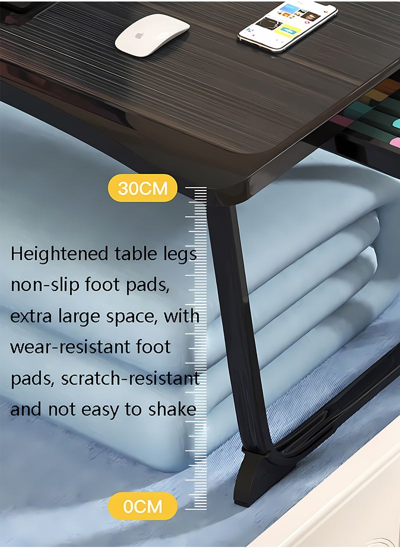 Kidle - Laptop Bed Tray Table, Adjustable Laptop Stand with Removable Stopper, Portable Lap Desks with Foldable Legs, Notebook Stand Breakfast Reading Desk for Sofa Couch One+ Silicone Reinforced Table Legs + Drawer - Image 1