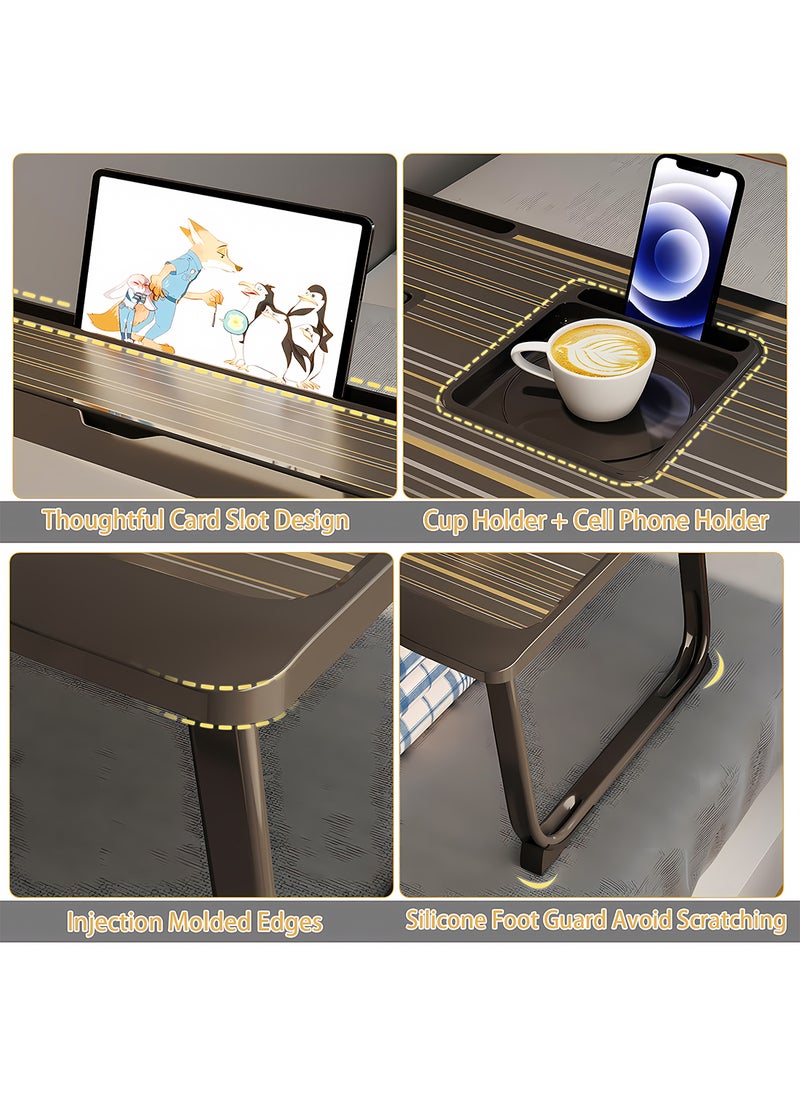 Kidle - Laptop Bed Tray Table, Adjustable Laptop Stand with Removable Stopper, Portable Lap Desks with Foldable Legs, Notebook Stand Breakfast Reading Desk for Sofa Couch One+ Silicone Reinforced Table Legs + Drawer - Image 1