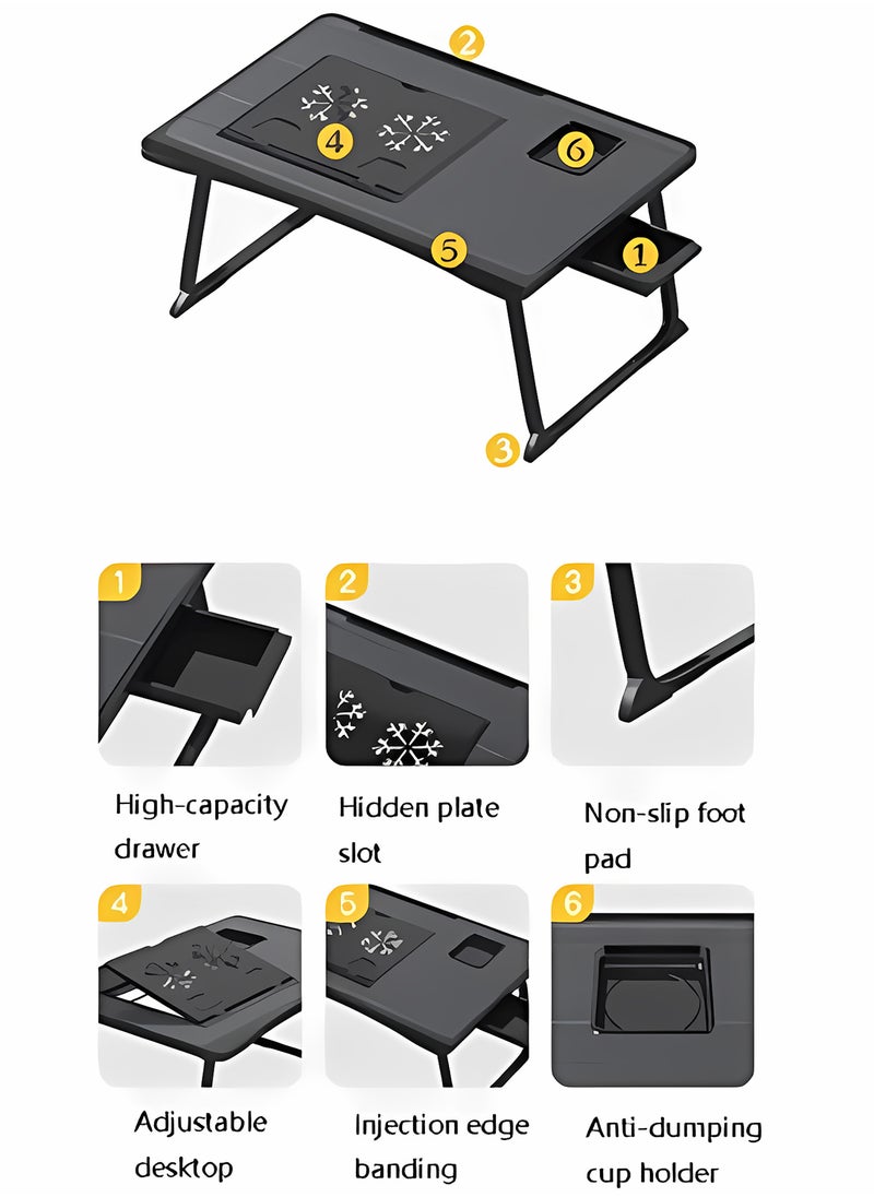Kidle - Laptop Bed Tray Table, Adjustable Laptop Stand with Removable Stopper, Portable Lap Desks with Foldable Legs, Notebook Stand Breakfast Reading Desk for Sofa Couch One+ Silicone Reinforced Table Legs + Drawer - Image 1