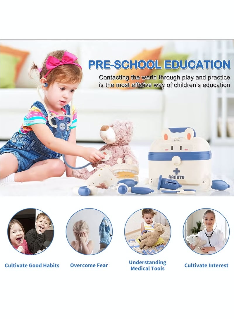 Doctor Playsets for Kids, 25-PCS Pretend Play Educational Doctor Toys, Medical Kit with Stethoscope, Doctor Playset for Dentist Doctor, Role Play Toys for 3-8 Years Old Girls and Boys Toddler Gifts (Blue) - Image 3