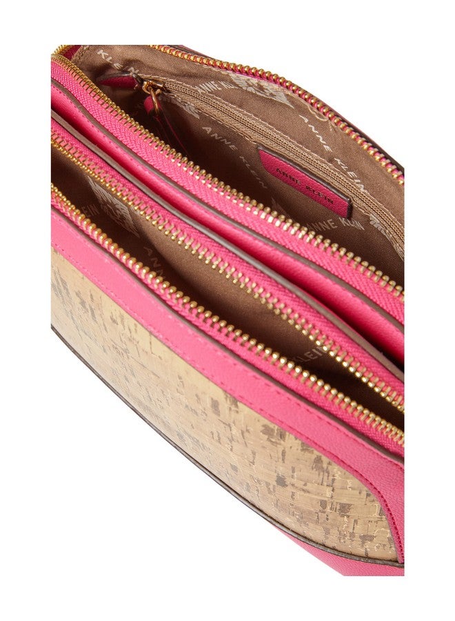 ANNE KLEIN حقيبة كروس بودي بثلاثة أقسام باللون الفوشيا والفلين - Image 3